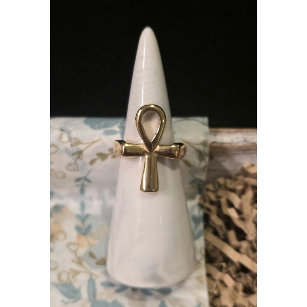 Titanium Egyptian Ankh" Key of life"  Gold Plated Ring Women's Size 8